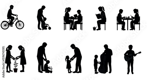 Heartwarming silhouettes of family moments in everyday activities