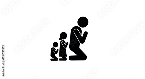 Generations united in prayer: silhouette of a family praying together