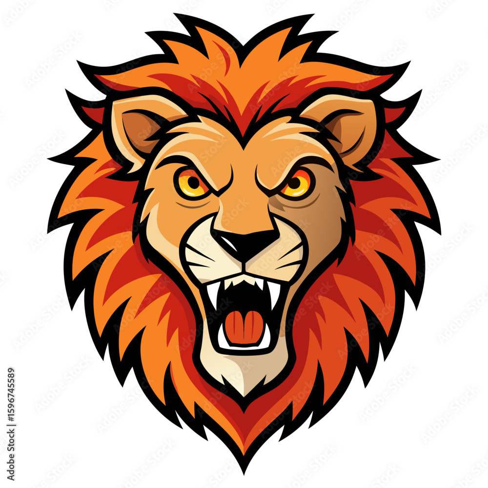 Obraz premium Fierce Cartoon Lion Head Mascot Illustration.