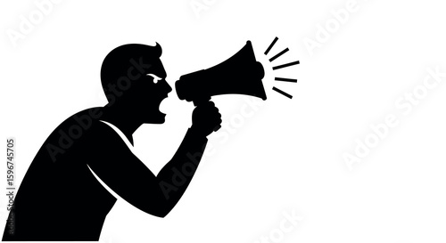 Silhouette of person shouting through a megaphone for communication and public speaking concept