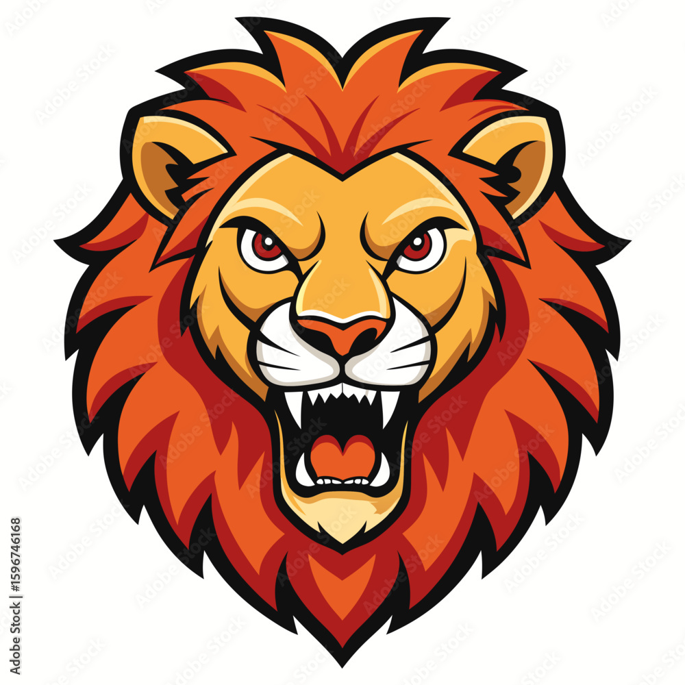 Naklejka premium Fierce Cartoon Lion Head Mascot Illustration.