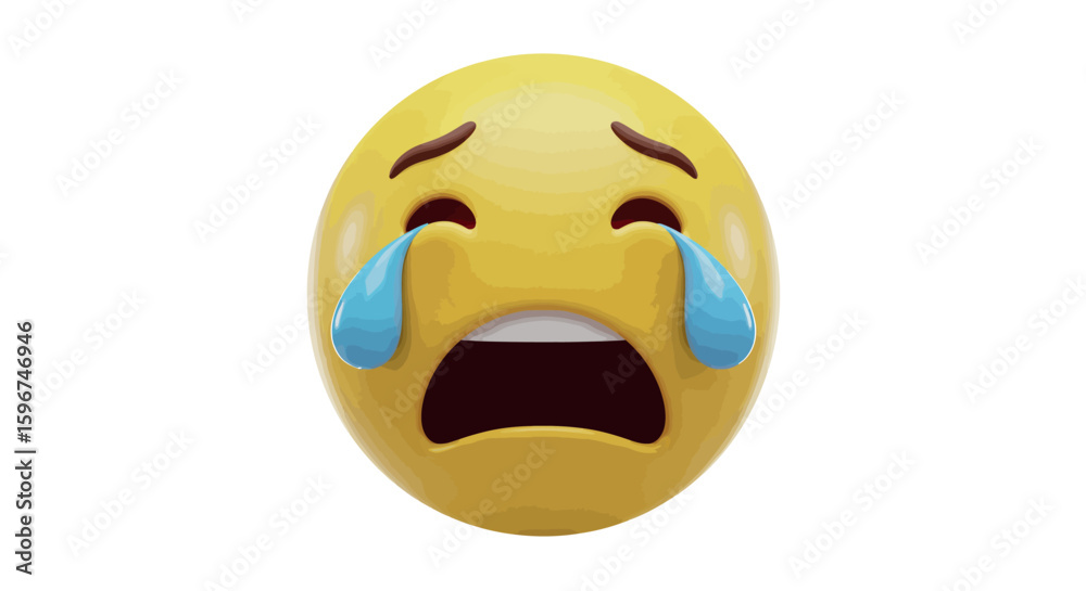 Obraz premium Crying emoji with tears and sad expression on white background
