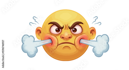 Frustrated emoji face with steam coming out of ears on white background