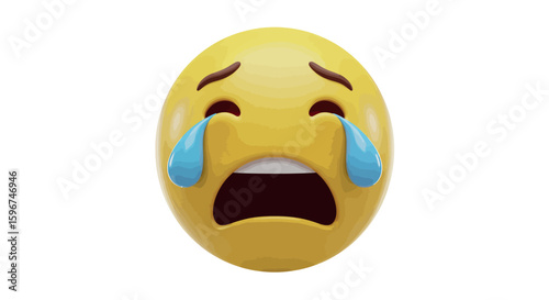 Crying emoji with tears and sad expression on white background