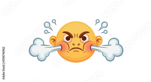 Angry emoji with steam and fuming expression on white background