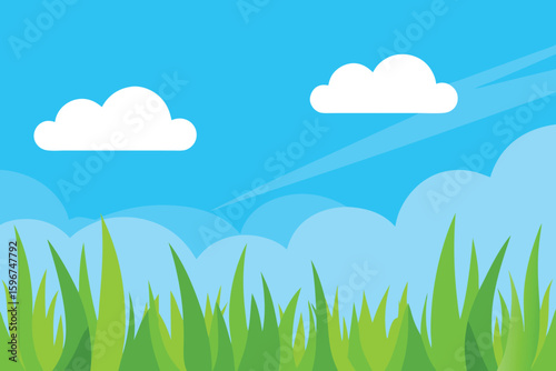 Beautiful blue sky with cloud and green field 