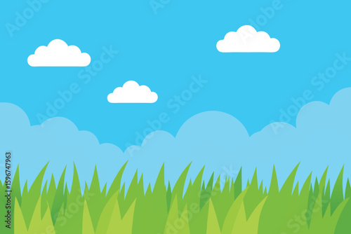 Beautiful blue sky with cloud and green field 