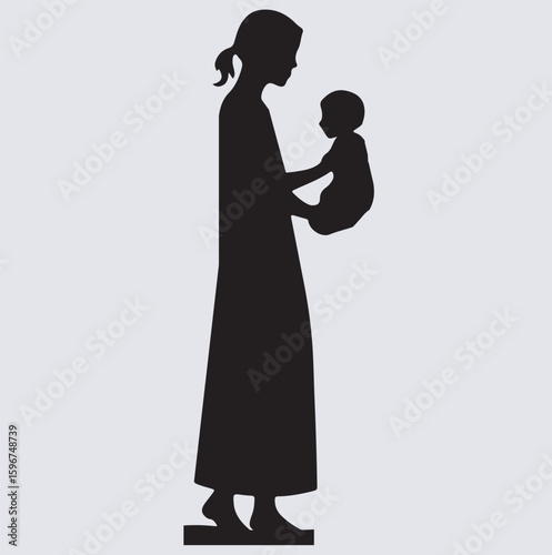 Wallpaper Mural a mother holding her baby silhouette vector art illustration, Woman with baby on white background Torontodigital.ca