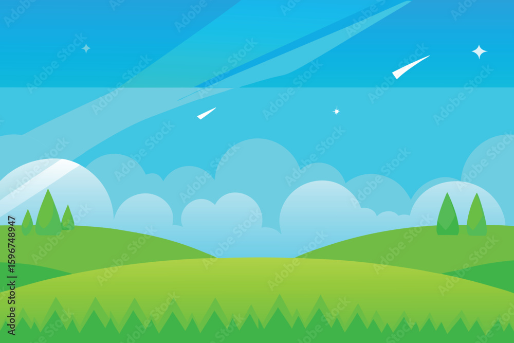 Fototapeta premium Beautiful blue sky with cloud and green field 