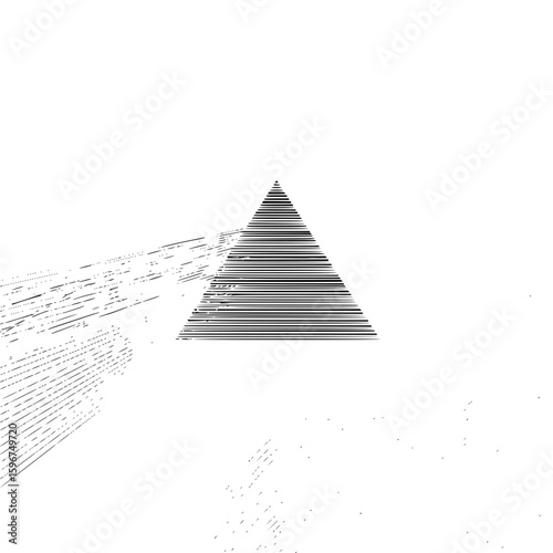 Monochrome illustration of a horizontal lined triangle with a faded light beam effect on a white background