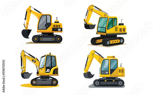 Yellow Excavators Construction Machinery Collection