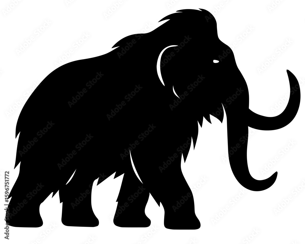Obraz premium Black mammoth walking silhouette icon vector illustration, isolated in transparent background