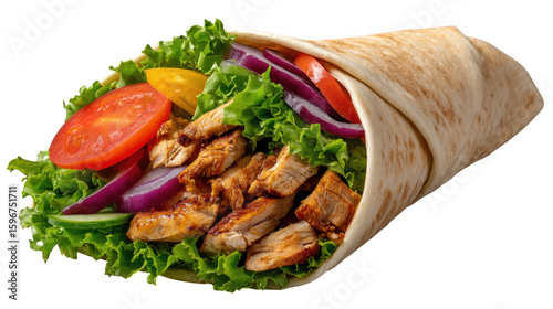 Delicious chicken shawarma wrap isolated on transparent background