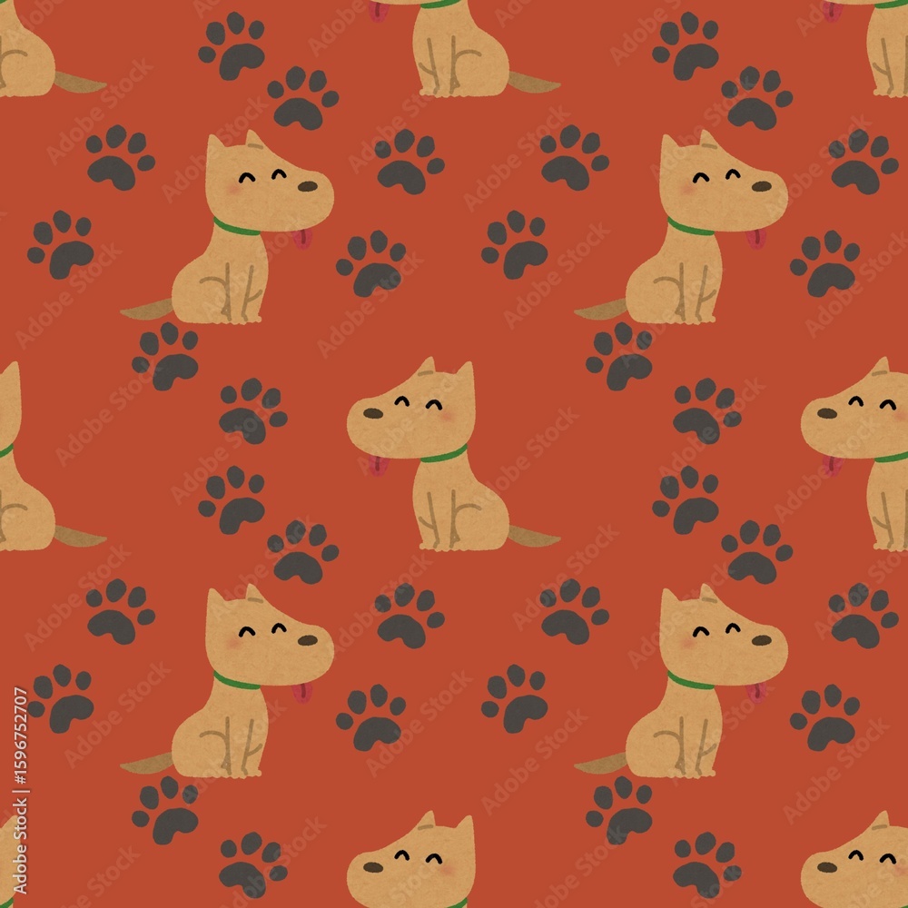 Fototapeta premium seamless pattern with dogs and paws in a plain color background