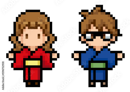 着物や浴衣を着た男女のドット絵3