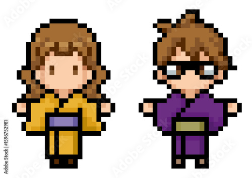 着物や浴衣を着た男女のドット絵1