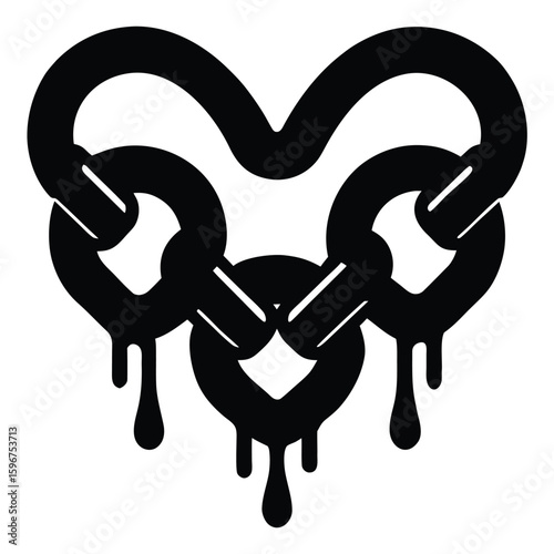 Interlocking chains dripping black liquid white