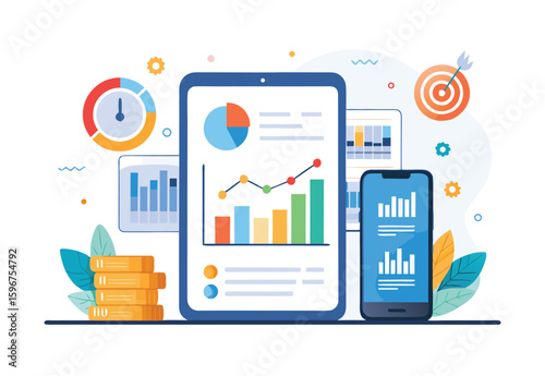 Mobile analytics dashboard digital business insights vector elements for marketing and strategy