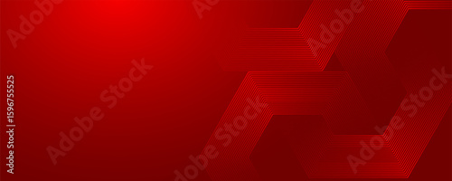 Digital abstract background hexagon lines on red background. Futuristic digital network stripe line art design for poster, brochure, cover, website, banner