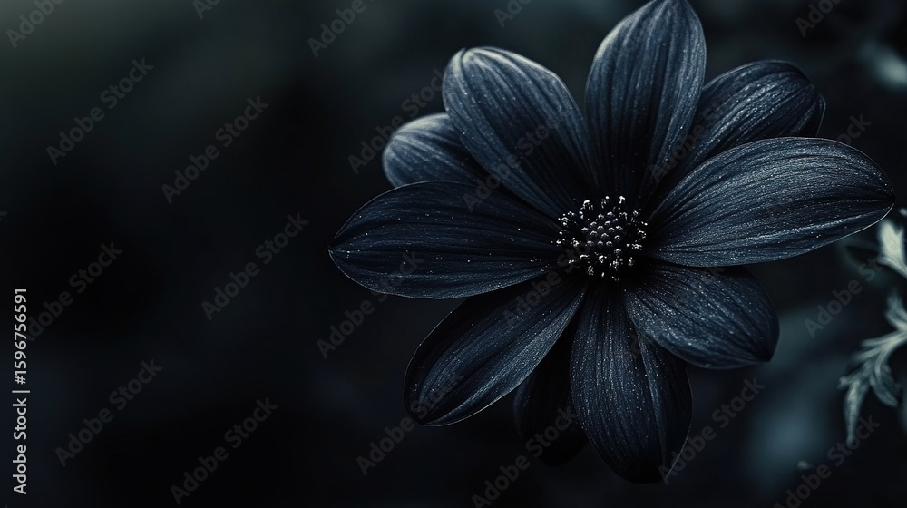 Fototapeta premium A flower darkened in velvet-like color, rich in creams and shades of black and gray, bends to the moonlight