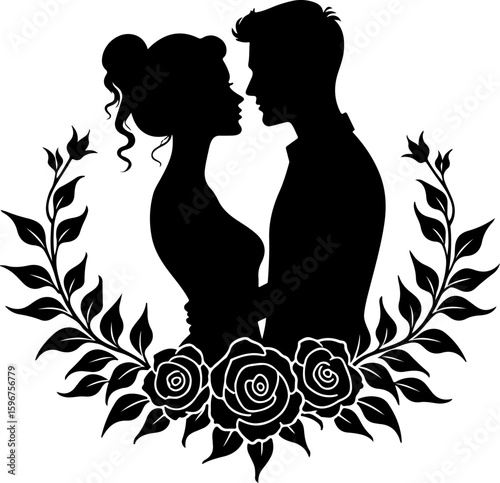Romantic Couple love, romance, Floral vector art