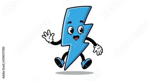 Playful cartoon blue lightning bolt character with expression and motion
