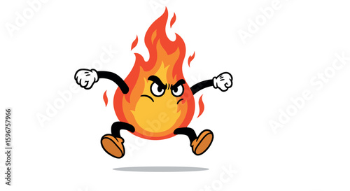 Cartoon fiery character with angry expression and dynamic pose