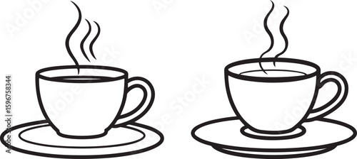 Simple hand drawn illustration of a steaming cup of coffee on a saucer