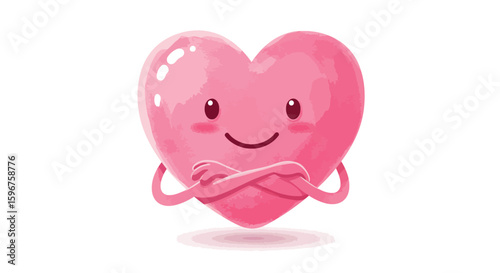 Cute smiling heart character with arms on white background
