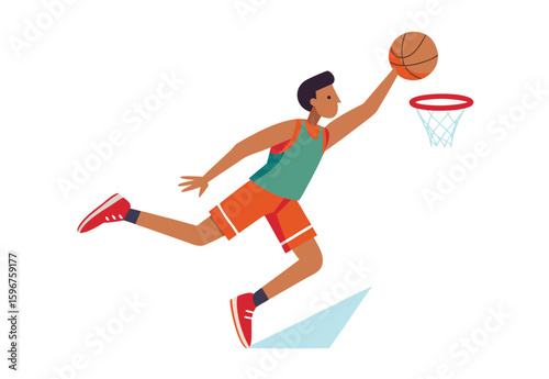 basketball player slam dunk scoring vector illustration dynamic basketball action sports art  