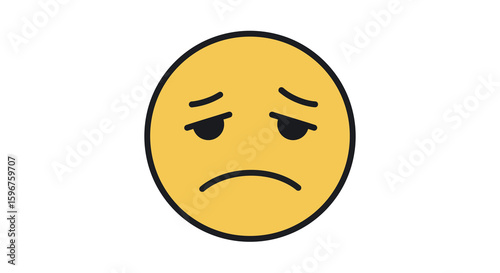 Sad face emoji with downturned mouth and raised eyebrows on white background