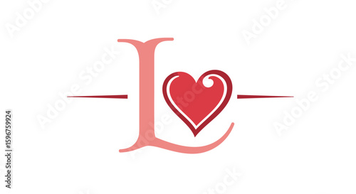 Romantic letter l with heart design in minimalist style