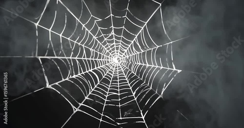 Intricate spiderweb in smoky background