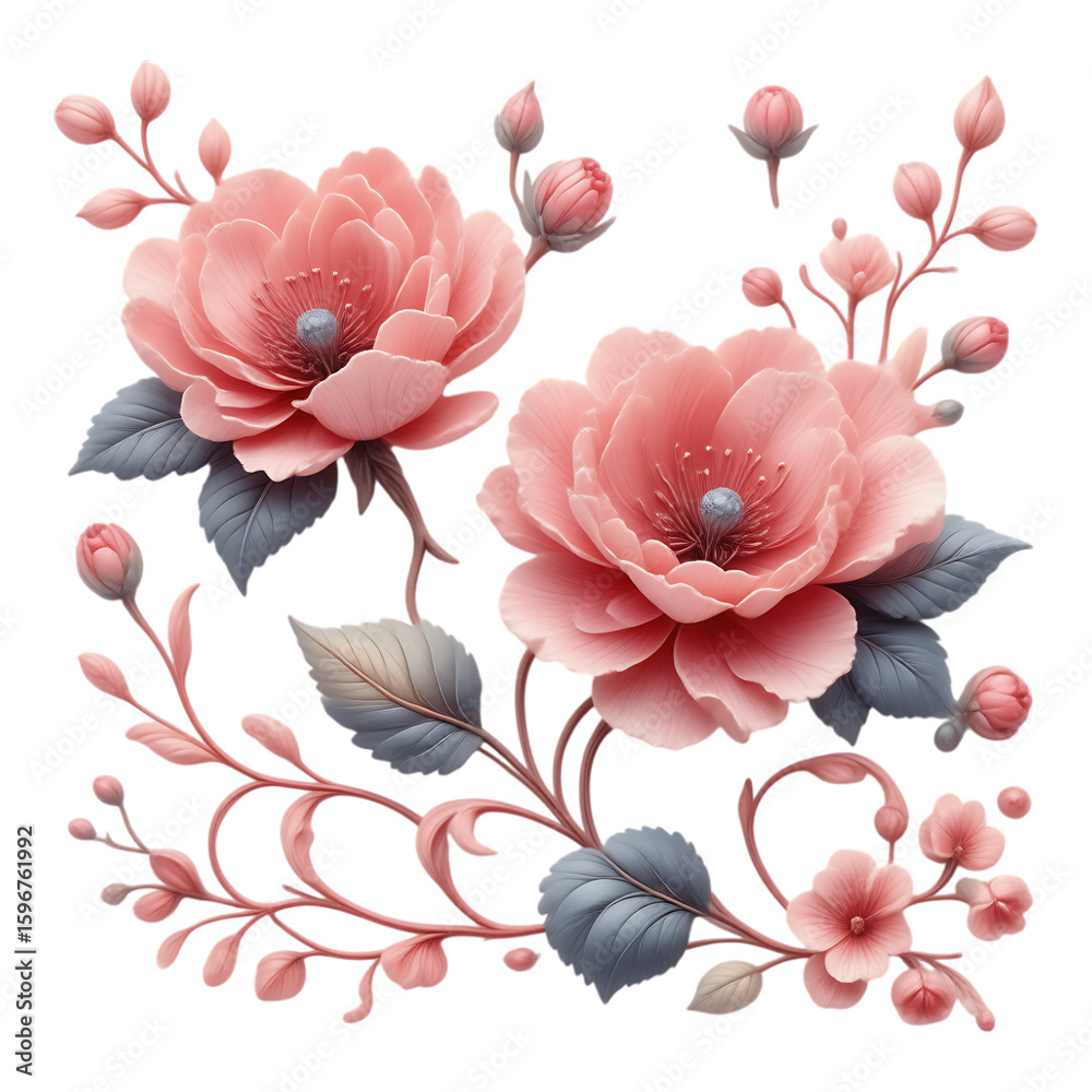 Fototapeta premium Elegant Floral Arrangement with Pink Blossoms and Delicate Foliage