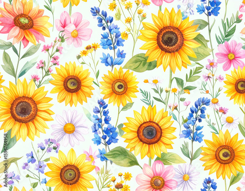 花柄、夏、ヒマワリ、フローラル、背景画像