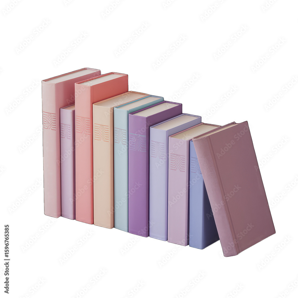 Fototapeta premium Pastel Books Arranged Vertically on Transparent Background, Book Spine Design