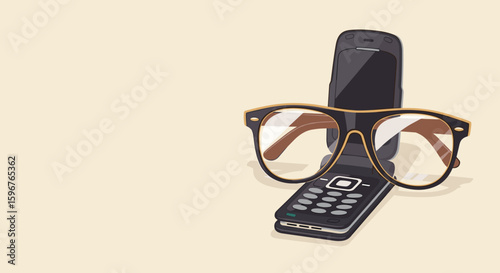 Retro Glasses on Flip Phone for Older Persons Day