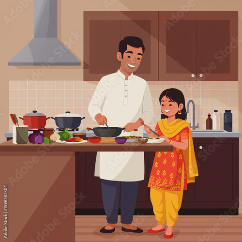 Husband and wife cooking together in the kitchen