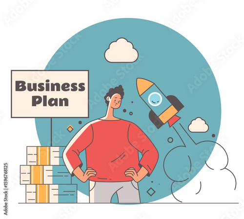 Business plan idea start up flat simple style isolated concept. Vector flat graphic design illustration
