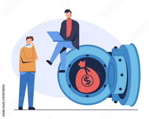 People developing business start up and investing money. Safe for business plan flat simple style isolated concept. Vector flat graphic design illustration