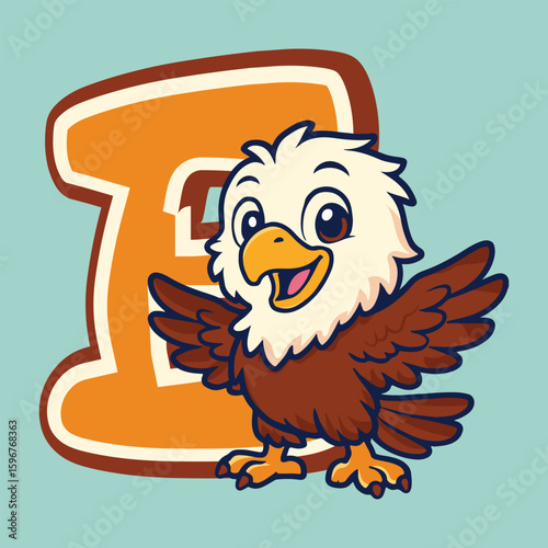 eagle in e alphabet cartoon vector icon illustration animal
