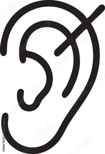  A icon of an ear with a diagonal line crossing through it, symbolizing hearing impairment or deafness.