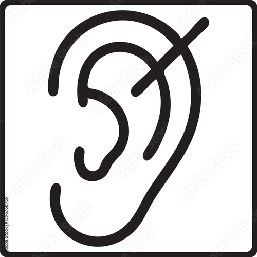  A icon of an ear with a diagonal line crossing through it, symbolizing hearing impairment or deafness.