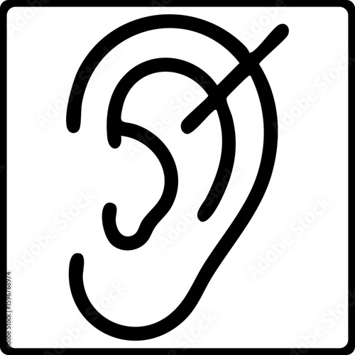 A  icon of an ear with a diagonal line crossing through it, symbolizing hearing impairment or deafness.