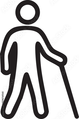  This image is a black silhouette icon of a person with a cane, representing accessibility for individuals with visual impairments.