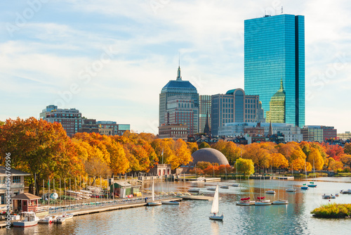 Back Bay neighborhood in the fall colors and Charles river yacht club, Boston, Massachusetts © Natalia Bratslavsky