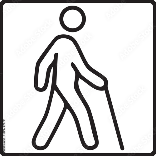 This image is a black silhouette icon of a person with a cane, representing accessibility for individuals with visual impairments.