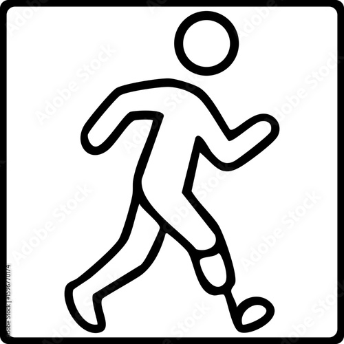 This image is a black silhouette icon of a person with a prosthetic leg, symbolizing physical disability and mobility support.