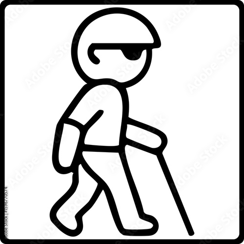  This image is a black silhouette icon of a person with a cane, representing accessibility for individuals with visual impairments.