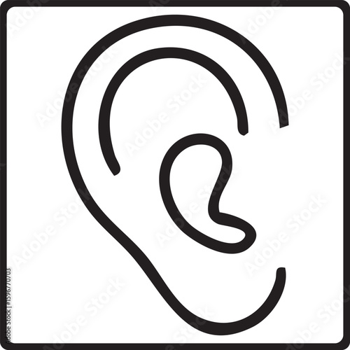  A icon of an ear with a diagonal line crossing through it, symbolizing hearing impairment or deafness.